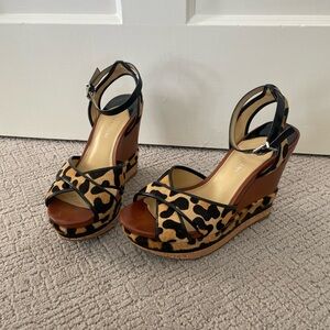 Gianni Bini Leopard Calf Hair Print Wedge